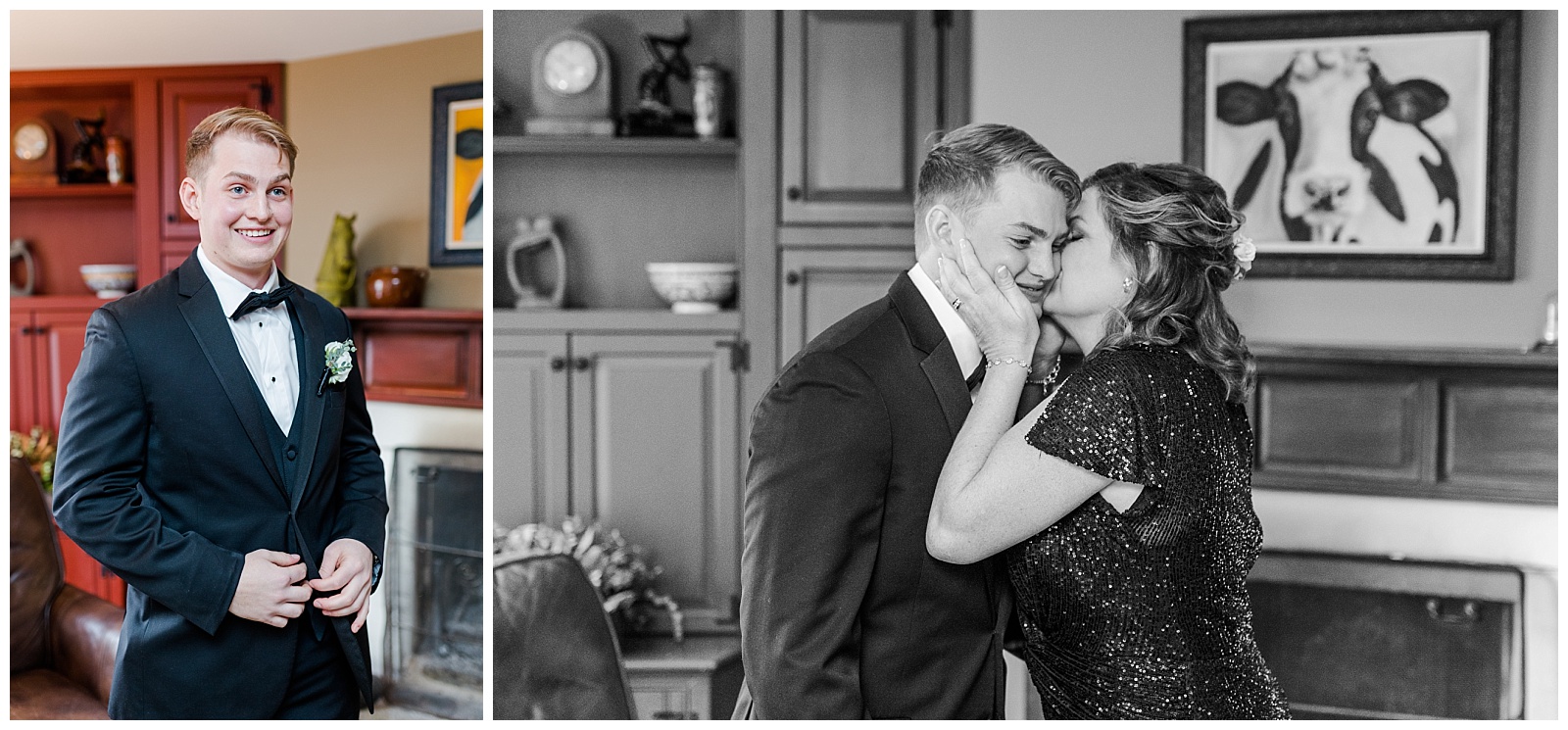 mother of the groom kisses him on the cheek