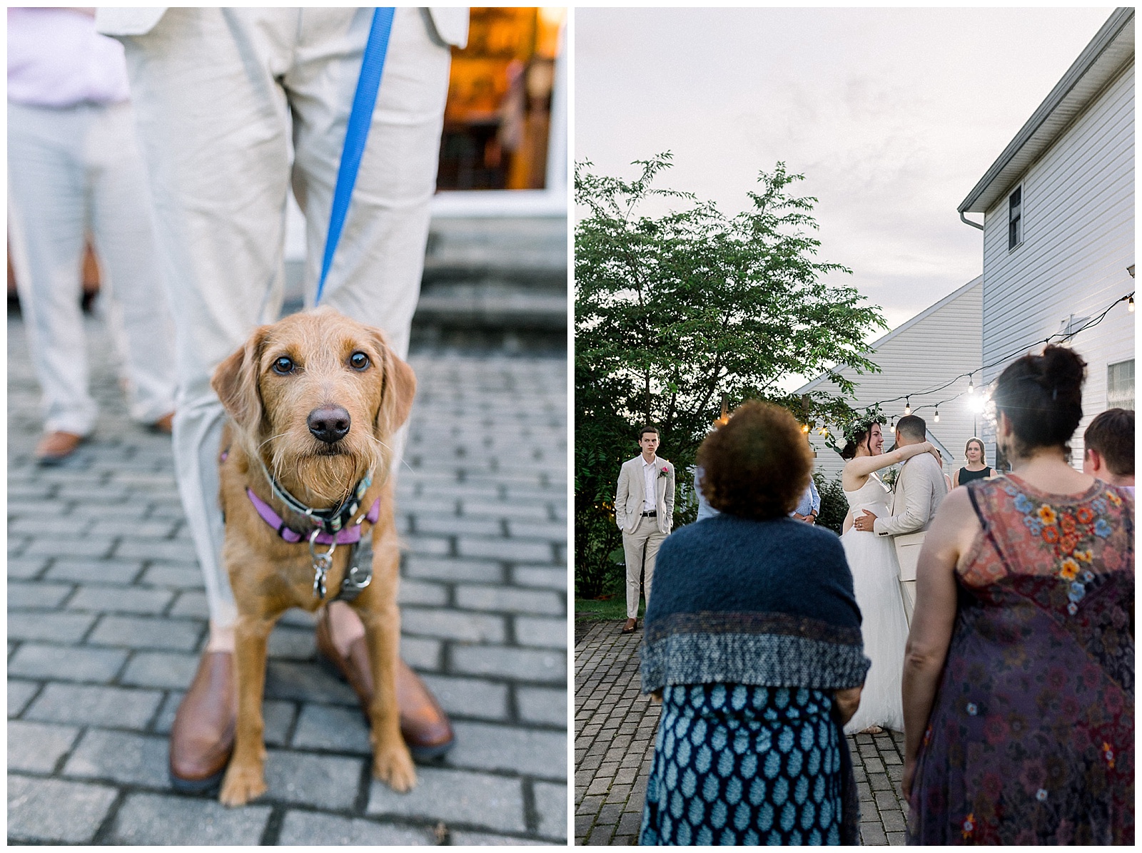 couple shares first dance on their own back patio at intimate home wedding in pa