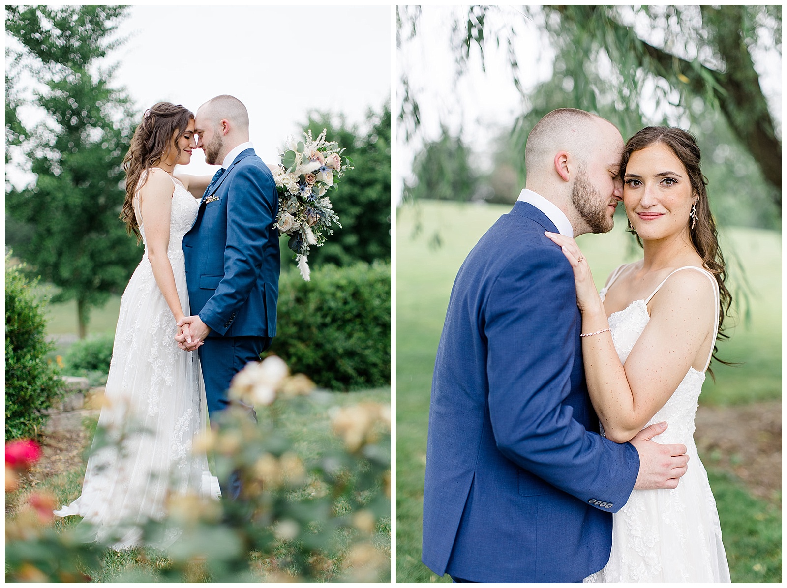 couple takes wedding portraits at lakefield weddings, a modern barn wedding venue