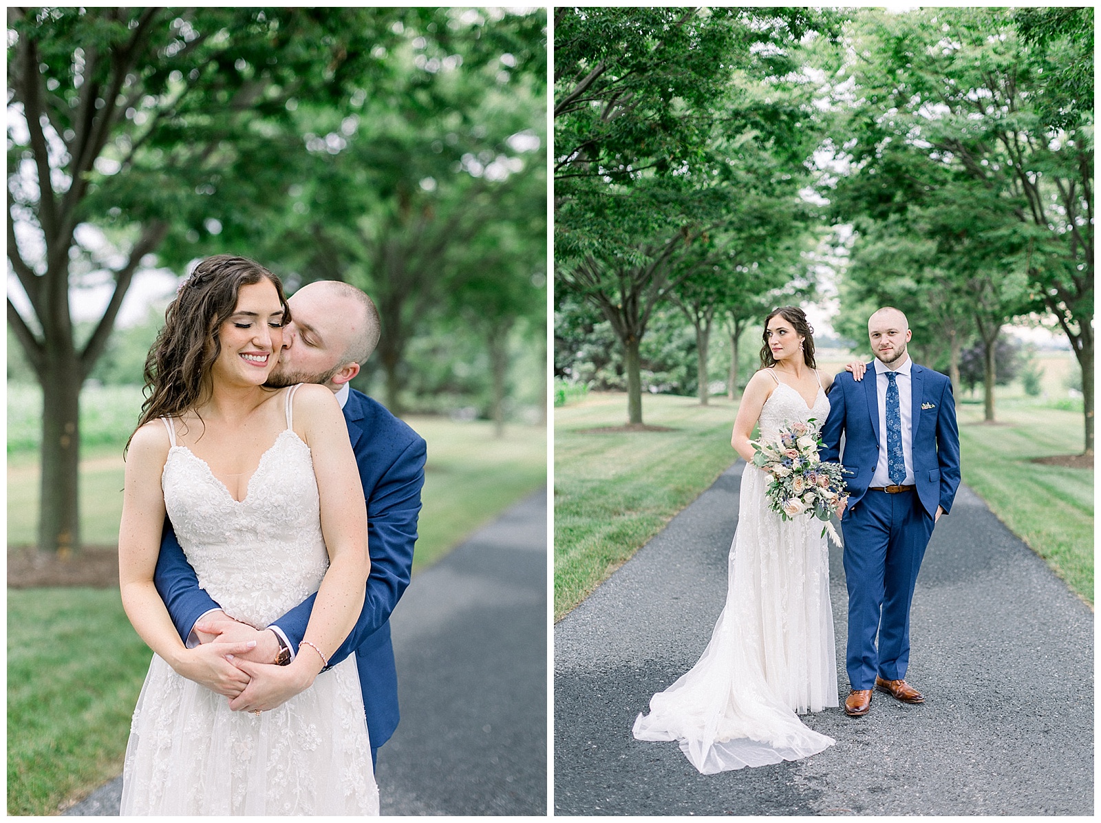 couple takes wedding portraits at lakefield weddings, a modern barn wedding venue