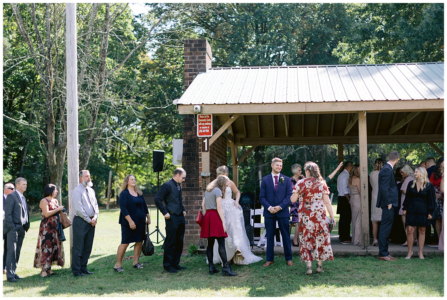 Family greeting the newlyweds at their receiving line