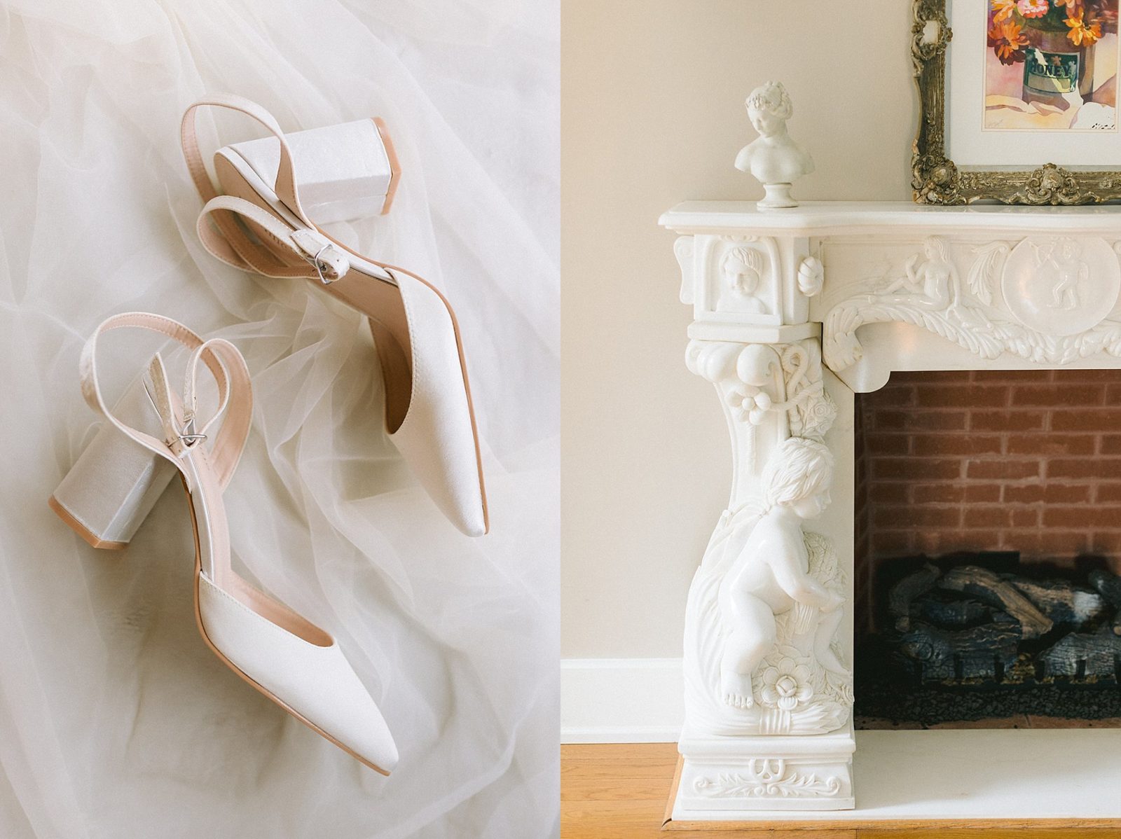 detail image of the intricate white molding on the fire place at historic acres of hershey wedding venue