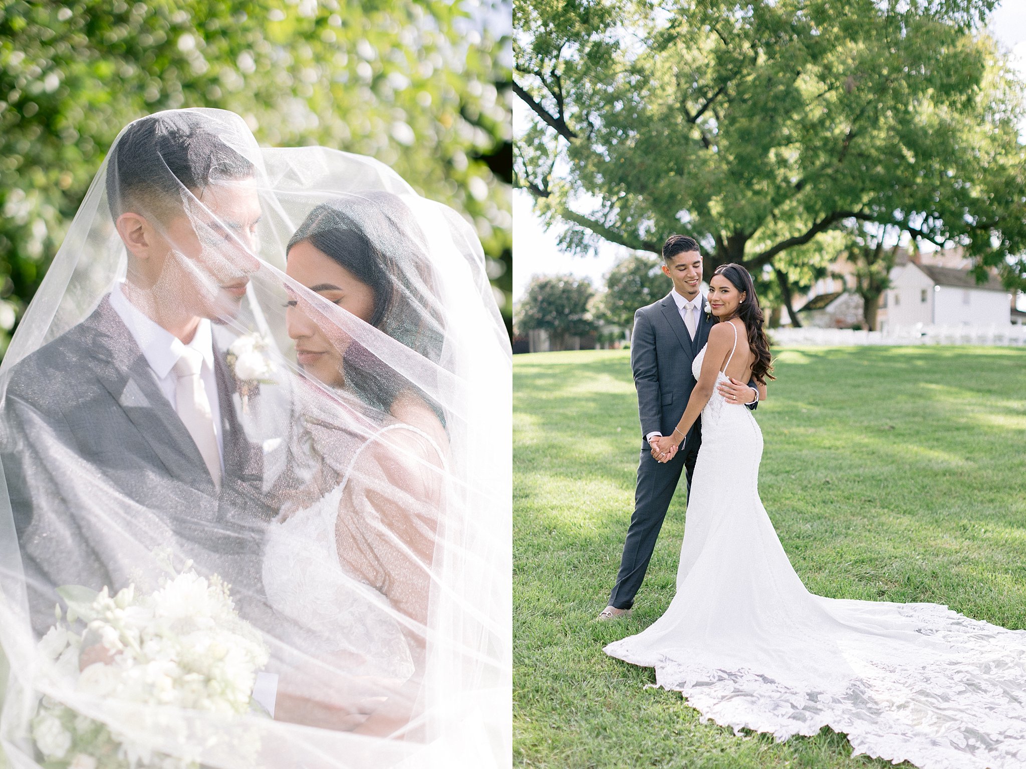 Romantic wedding portrait of york college pa alumni snuggled up under her cathedral veil at walker's overlook venue