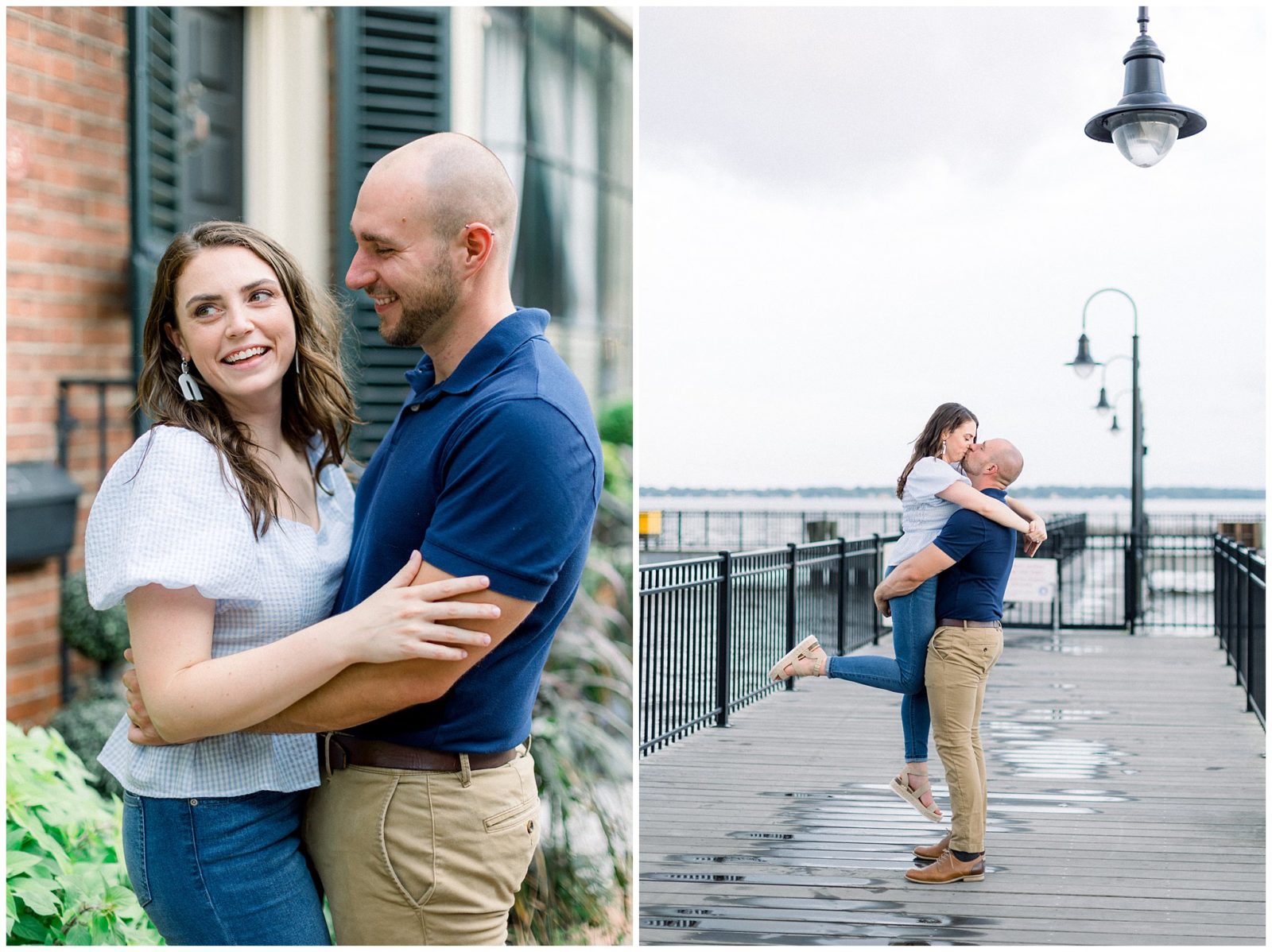 couple embraces at New Castle, DE Engagement Session